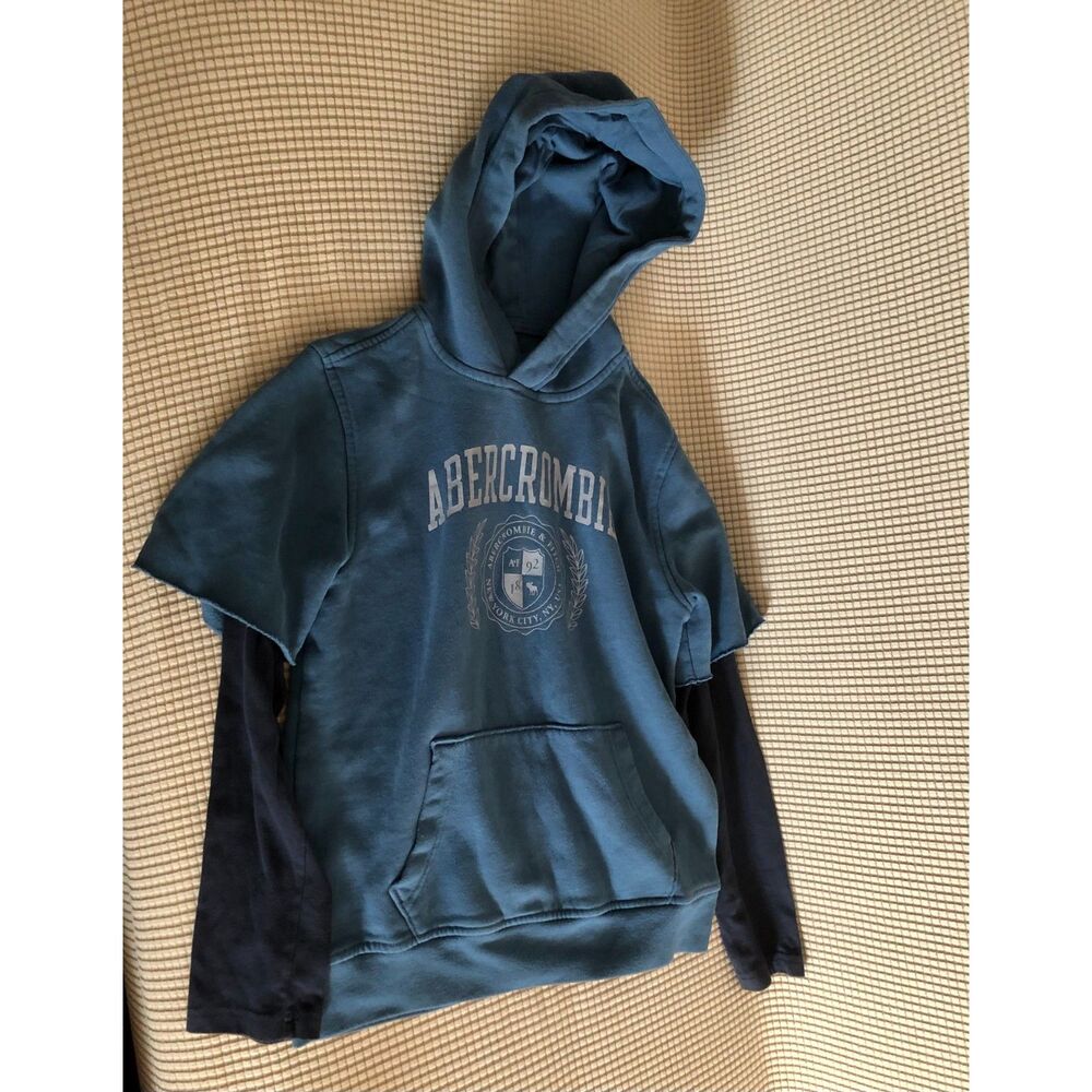 Abercrombie Kids Blue Layered Hoodie Crest Logo Size 11/12